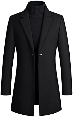 Casaco de trincheira masculina Long Lã sobretudo Cola de xale de colarinho sólido Slim Fit One Button Topcoat para festa de casamento