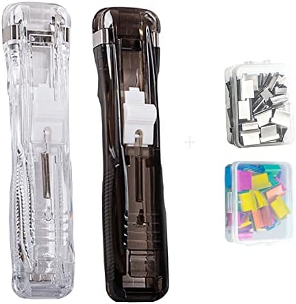 2 pacote de pacote de pacote de push stapler com clipe de recarga reutilizável de 100pc, dispensador de papel de