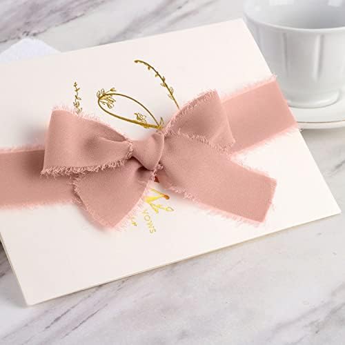 Fita de chiffon rosa misto fita de fita de seda 1,5 x 7yd rosa empoeirada fita mauve para decoração de casamento, embrulho de