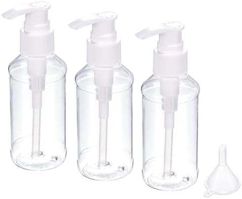 M Medirxidade 3 em 1 conjunto de garrafas de viagem transparente - Distribuidor de garrafa de bomba de plástico de loção de shampoo com funil Aplicar à viagem de negócios
