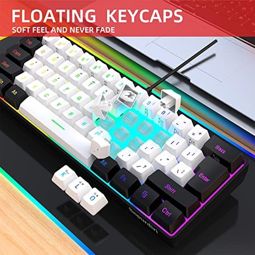 Teclado de jogo com fio de 60% de 60%, Mini teclado de mini-compacto com retroilumação RGB, teclado de chaves pequenas