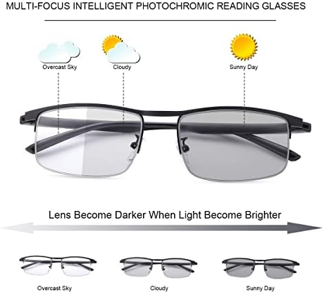 Miryea Fotochromic Progressive Multifocus Reading Glasses Anti -UV Readers Sun Luz azul Bloqueando óculos de sol para homens Mulheres