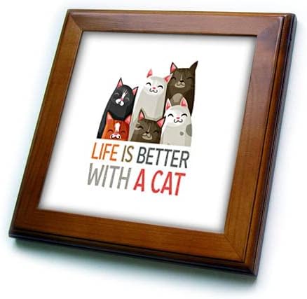 3drose engraçado gatos - A vida é melhor com um gato. Presente para gato, amantes de animais de estimação - azulejos emoldurados