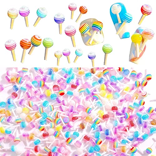 Mesiyun unhas arte 3d Charms Lollipop Kawaii Mini Candy Nail Diy Crafting Cartoon Acessórios Manicure Mix Colors 100 PCs