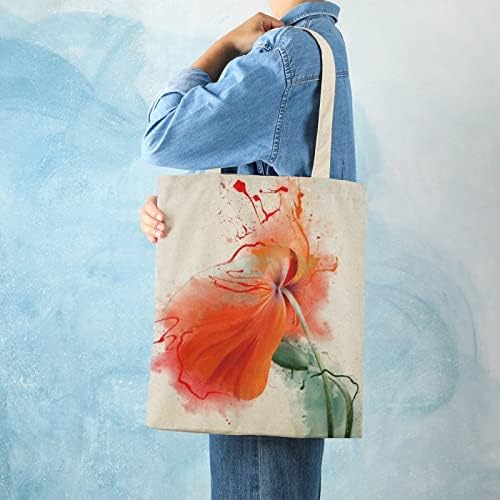 Wengbeauty Canvas Bag Bag florescendo papoula e brotos desenhados por óleo colorido 2 bolsa de ombro reutilizável bolsas