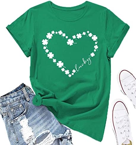 Camisas do dia de São Patrício para mulheres Shamrock Heart Graphic Tees