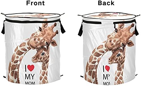 Giraffe Mom Baby Pop -up Laundry Horty com tampa dobrável cesta de armazenamento Bolsa de roupa dobrável para piqueniques de viagem para apartamento