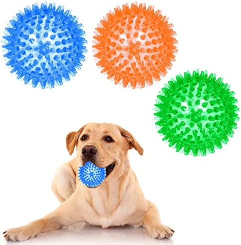 Bola de brinquedos de cães de 3,5 , 3pack, bolas de brinquedo de mastigação de 3pack, bolas de cachorro Spikey, brinquedos para mastigar de cachorro para limpeza de dentes, brinquedos interativos para pegam