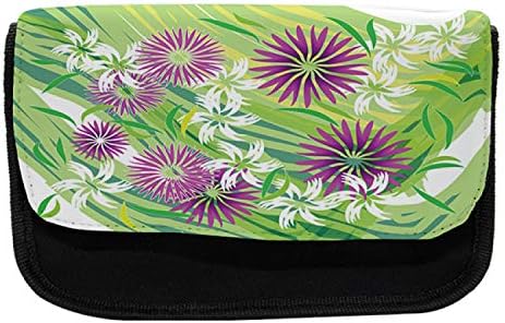 Caixa de lápis de batik lunarable, composição floral oriental, bolsa de lápis de caneta com zíper duplo, 8,5 x 5,5,