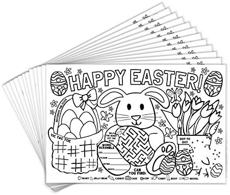 Pequenas expressões - Placemats de Páscoa para crianças | Atividade de coloração de coelho Coloque tapetes para crianças mesa | Conjunto de feixes em massa descartável…