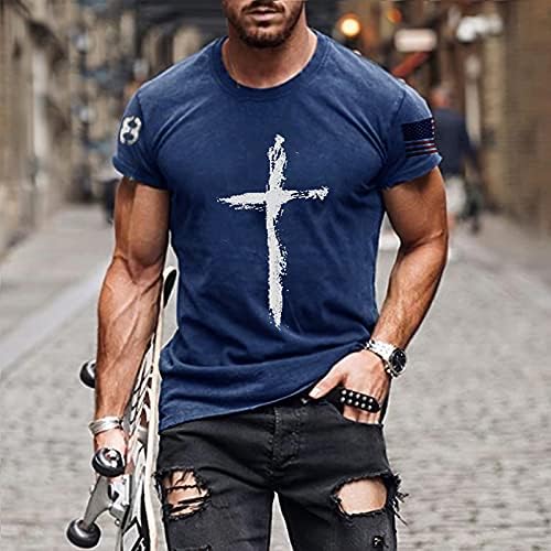Pintura a óleo vintage masculina Fé Jesus Cross Print Casual Camisetas Cristo Camisetas Camisetas Camisetas de Manga Curta