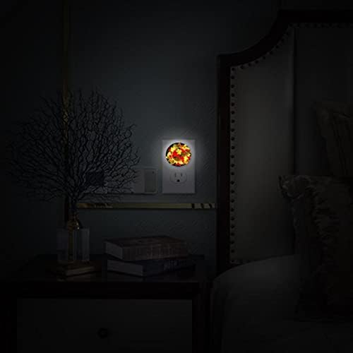Deyya LED Night Light Plug in Wall com sensor automático Lâmpada de suporte de noite redonda para crianças Bedas Baby Berçário escada corredor corredor da folha de outono preto
