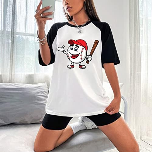 Camiseta plus size camisetas para mulheres, tee gráfico de beisebol engraçado beisebol de verão camiseta casual manga curta girina tops