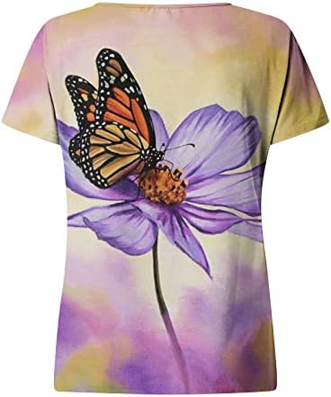 Tamas de corda feminina, verão 2023 V Camiseta de pescoço Trendy bluss butterfly impressão camisetas camisetas túnicas