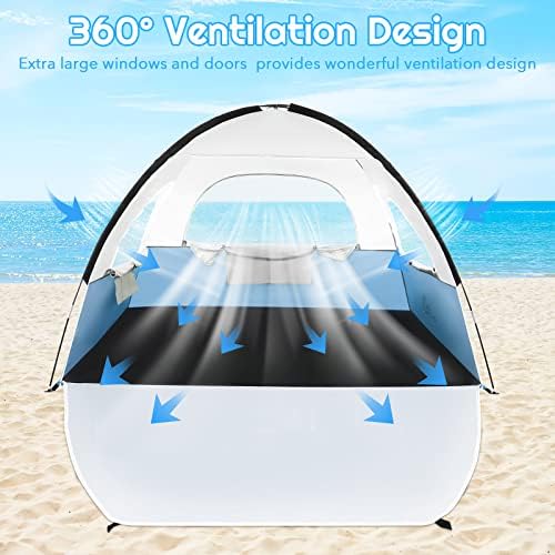 Brace Master Beach tenda Sun Shade Shelter, abrigo por portátil para família de 3 pessoas com proteção UV, 3 janelas de malha de enrolar e bolsa de transporte, linhas de cara incluídas