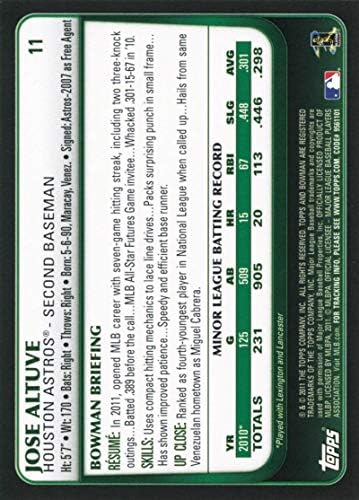 2011 Bowman Draft #11 Jose Altuve RC - Houston Astros MLB Baseball Card NM -MT