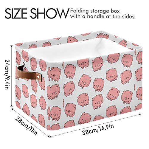 Libin de armazenamento retangular Bin Animals Pig Tela Fabric com alças - cestas de armazenamento quadrado para livros, berçário,