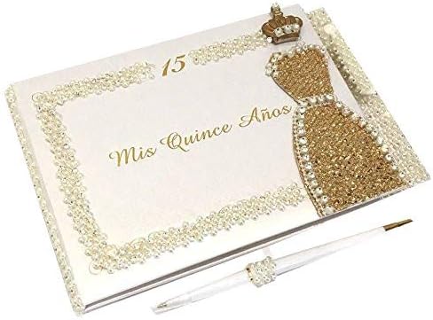 Mis Quince Anos Quinceanera Rhinestones Convidado Livro com vestido Crown Princess