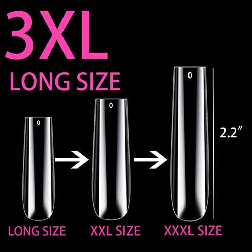 Atualize 3xl Dicas de unhas de capa completa cônica 3xl - wowitis 504 pcs xxxl super longo liso acrílico quadrado de acrílico falso dicas de unhas claras achatadas reto nenhum c dicas de unhas de curva para mulheres meninas com bolsa