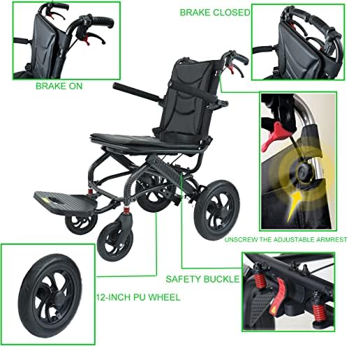 Altaue Ultralight Transport cadeira de rodas - cadeira de rodas dobrável portátil com freio de mão - cadeira de rodas de viagem sênior