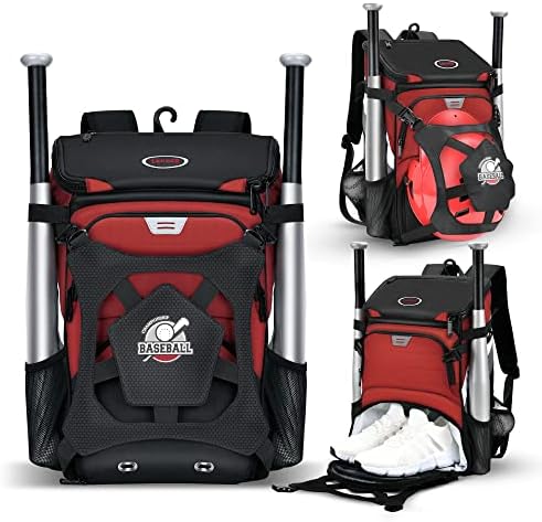 Bolsa de morcego de mochila de beisebol com compartimento de sapatos e gancho para adultos para adultos e luvas de rebate