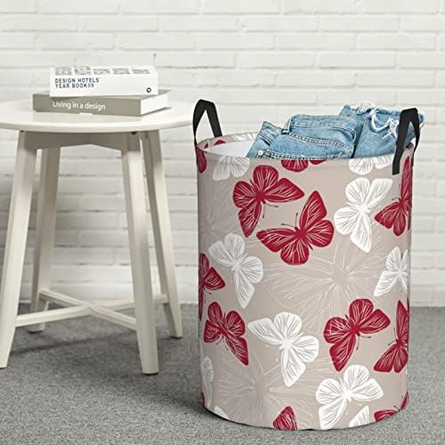 Butterfly Laundry Horting Cestas de roupas dobráveis ​​com alças cesto de roupas dobráveis ​​sujas cesta de lavanderia redonda para cesta de armazenamento para quartos bege m bege m