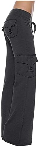 Pontas de carga casuais de cintura elástica feminina Pántas de ioga bolsas de ioga calças de perna larga calças plissadas