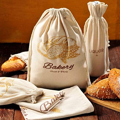 Sacos de pão de linho para pão caseiro, embalagem de 4 sacos de pão reutilizáveis, sacos de armazenamento de pão de linho, sacos naturais