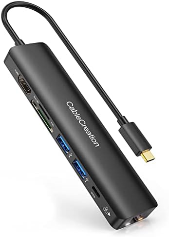 USB C Hub 4K 60Hz, Cablecretion 7 em 1 Pacote de adaptador multitor USB-C com 8k 48 Gbps Cabo HDMI de alta velocidade 6,6 pés,