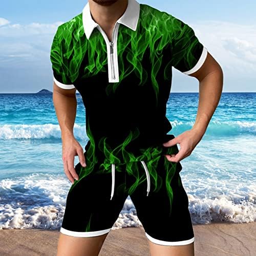 Homens ternos de fit regular masculino na primavera top top short sets curtos zíper de lapideira de lapela de moda impressa