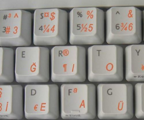 Etiquetas de teclado turco F com letras laranja em fundo transparente