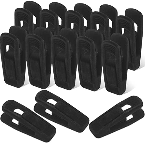 Potchen 160 pcs cabide de veludo clipes, clipes de veludo preto pequenos clipes plásticos não deslizantes para cabides clipes de dedo fortes para linhas finas cabides finos roupas de veludo vestido de saia de calça