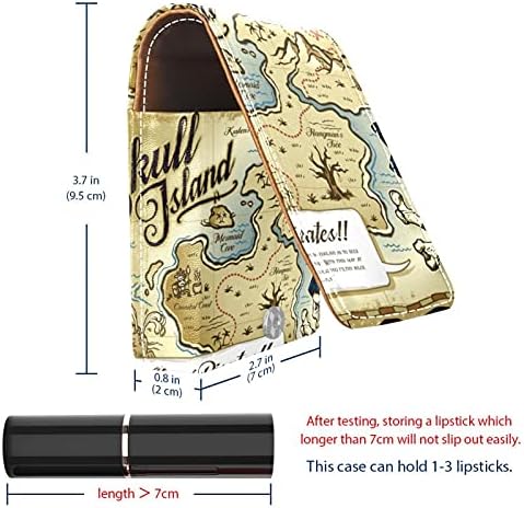 Caixa de batom com espelho Skull Island Treasure Mapa Lip Gloss Suports portátil Batom Batom Storage Bolsa de maquiagem Mini Cosmético
