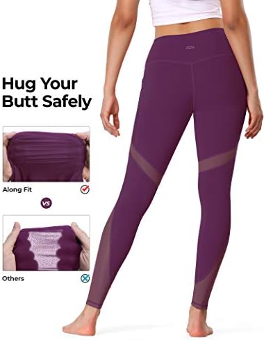 Ao longo da fit feminina malha de ioga leggings com bolsos laterais Treino de controle de barriga com calças de ioga de cintura alta