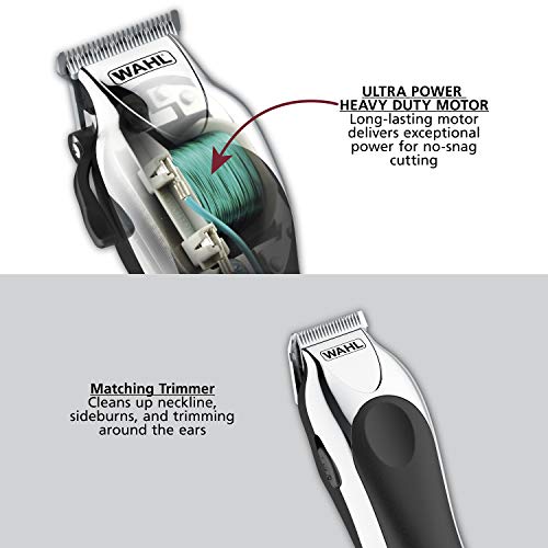 Wahl Clipper USA Deluxe Corded Chrome Pro, Kit completo de cabelos e aparar, inclui clipper com fio, aparador de baterias sem