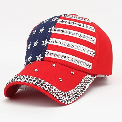 Capas de beisebol da American Flag Baseball para mulheres Snapback Hip Hop Caps Sun Protection Protection Rhinestones Trucker