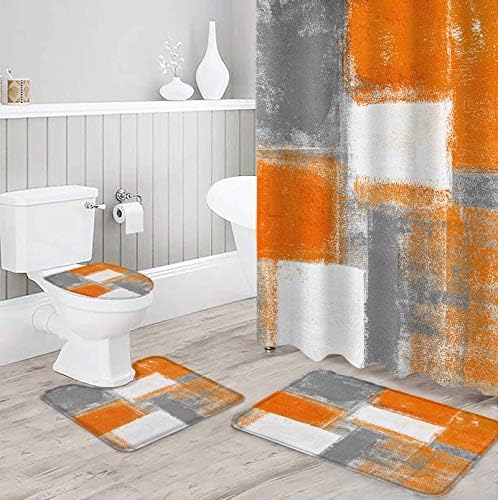 Housewn 4pcs chique ombre arktail cortina de chuveiro decoração de banheiro, laranja de cortina de chuveiro de textura retro laranja