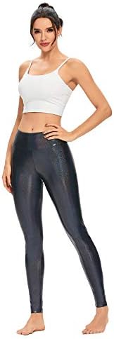 Leggings brilhantes de mulheres houmous com lantejoulas de flash exclusivas de ioga de ioga de comprimento total