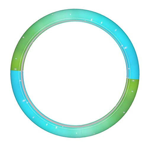 Azul claro, verde com estrelas neon 15 polegadas 3d 3d Geral Artificial Couro Chave de capa de volante, com agulha e rosca preta sem deslizamento