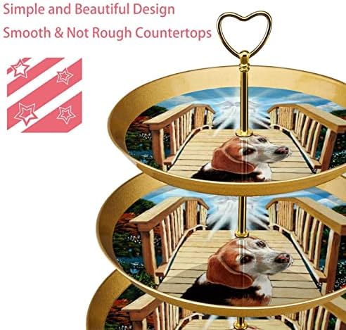 Bolo Stands Conjunto de 3, Beagle Dog Reclando sobre a ponte Pedestal Display Table Sobessert Cupcake Stand para Celebração do