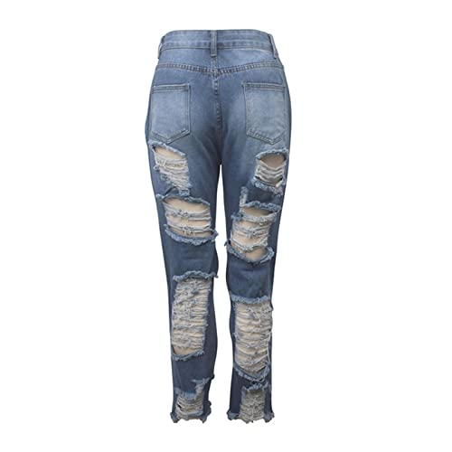 Mulheres Maiyifu-GJ destruíram jeans cruas de bainha alta rasgada namorado solto calça jeans de jeans lavados no tornozelo