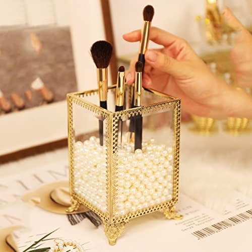 Mgwye Golden Glass Cosmetic Brush Organizer Box Maquia