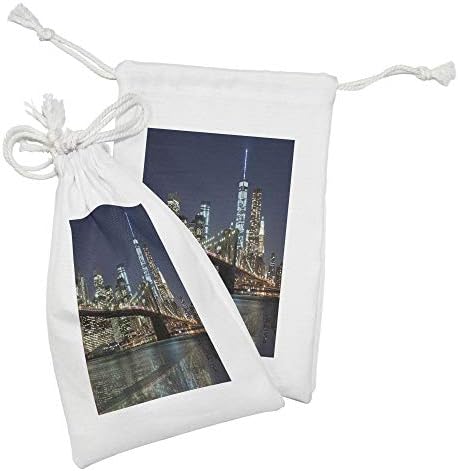 Conjunto de bolsas de tecido de Nova York de Ambesonne de 2, arranha -céus com temas da vida urbana dos Estados Unidos com ilustração