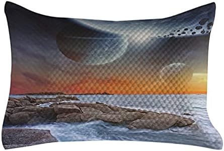 Ambesonne Galaxy acolchoado na capa de travesseiro, paisagem do planeta Vista de um tema rochoso da sala de ciências da praia oceânica,