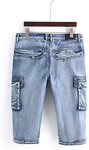 IDOPY MEN 3/4 Jeans de moto de jeans de cargo com bolsos múltiplos