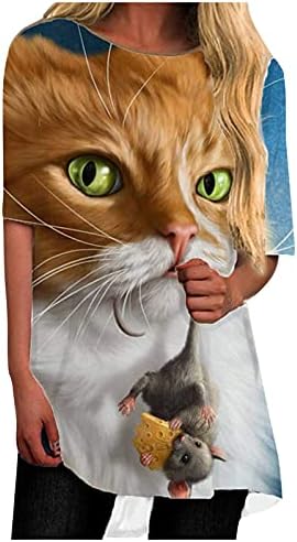 2023 camiseta de verão para mulheres tees gráficos de gato fofo camisa de manga curta redonda de túnica top solto solto casual