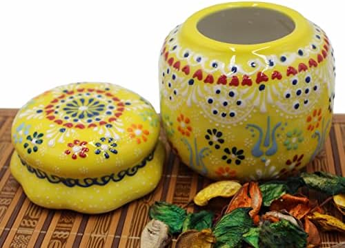 Heracraft pintada à mão Tigela de jarra de especiarias de cerâmica turca - com tampa para todos os fins de fins de tempero