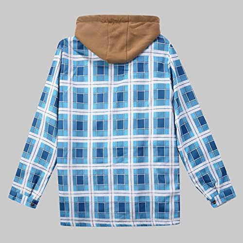 Casa de camisa acolchoada quente masculina Overshirt de xadrez espesso de tamanho macio de casacos de manga comprida com capuz