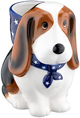 Portador de utensílios de cozinha de cachorro Navaris - Suporte de utensílio de cerâmica para bancada - Cute Animal Beagle Basset Hound Decor for Counter Top para segurar utensílios