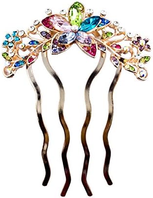 Mão elegante elegante tom de cabelo de ouro pálido barrette com cluster de flores de cristal colorido - design b